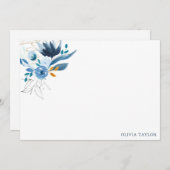 Gepersonaliseerde briefpapier Blauwe Waterverf Blo Notitiekaartje (Voorkant / Achterkant)