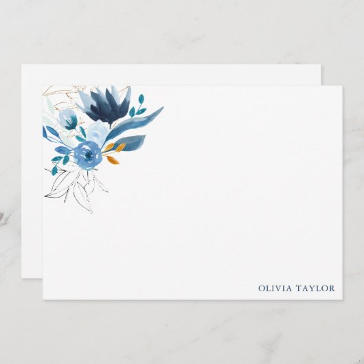 Gepersonaliseerde briefpapier Blauwe Waterverf Blo Notitiekaartje (Voorkant / Achterkant)