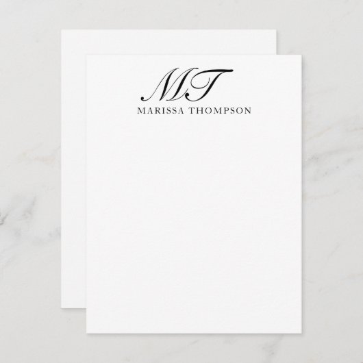 Gepersonaliseerde briefpapier Elegant script Monog Notitiekaartje (Voorkant / Achterkant)