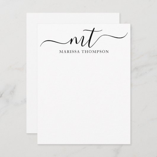 Gepersonaliseerde briefpapier Modern Script Monogr Notitiekaartje (Voorkant / Achterkant)