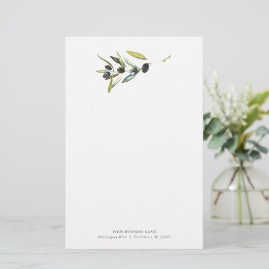 Gepersonaliseerde briefpapier Waterverf olijftak (Staand voorkant)