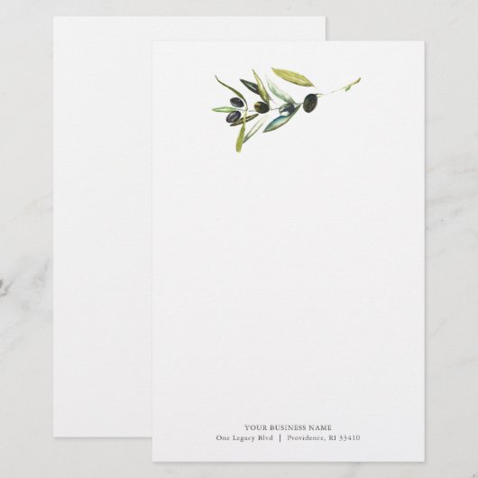 Gepersonaliseerde briefpapier Waterverf olijftak (Voorkant / Achterkant)