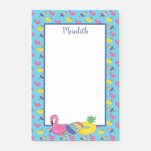 Gepersonaliseerde Bright Blue Pool Floats patterat Post-it® Notes (Voorkant)