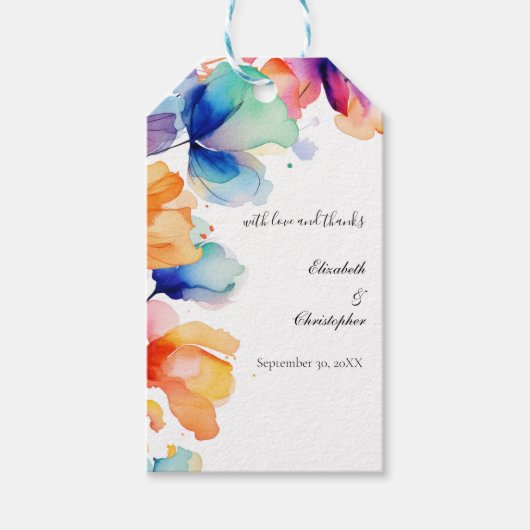 Gepersonaliseerde Bright Floral Waterverf bruiloft Cadeaulabel (Voorkant)