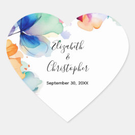 Gepersonaliseerde Bright Floral Waterverf bruiloft Hart Sticker