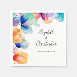 Gepersonaliseerde Bright Floral Waterverf bruiloft Servet