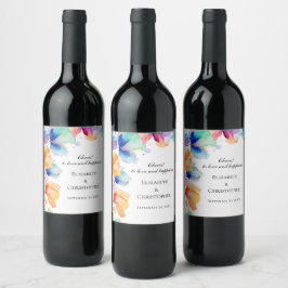 Gepersonaliseerde Bright Floral Waterverf bruiloft Wijn Etiket