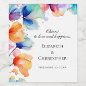 Gepersonaliseerde Bright Floral Waterverf bruiloft Wijn Etiket (Enkel label)