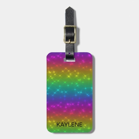 Gepersonaliseerde Bright Rainbow Sparkles Bagagela Bagagelabel (Voorkant verticaal)