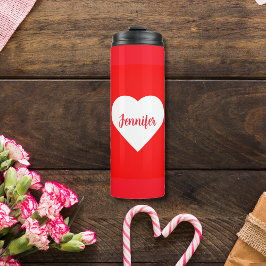 Gepersonaliseerde Bright Red & White Heart Love sc Thermosbeker