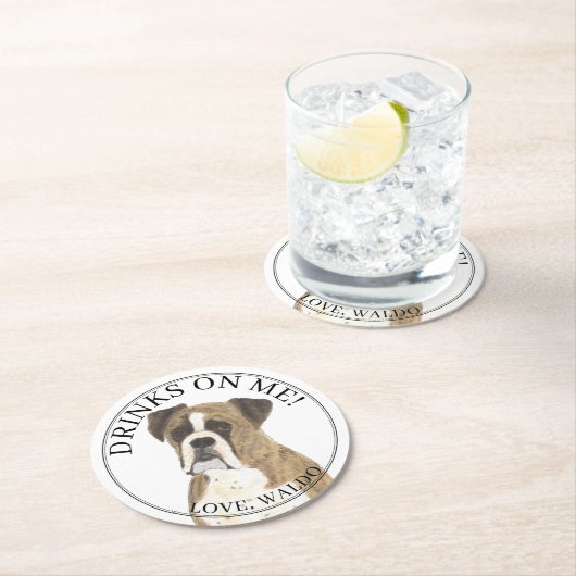 Gepersonaliseerde Brindle Boxer Hond bruiloft Ronde Kartonnen Onderzetter (Insitu)
