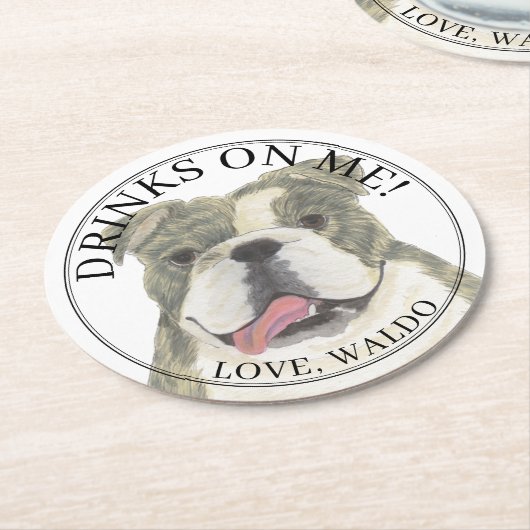 Gepersonaliseerde Brindle Engels Bulldog Hond Huwe Ronde Kartonnen Onderzetter (Gebogen)
