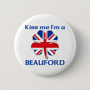 Gepersonaliseerde British Kiss Me Ik ben Beauford Ronde Button 5,7 Cm