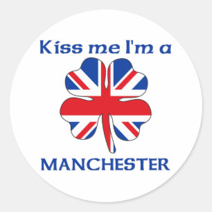 Gepersonaliseerde Britse kus Ik ben Manchester Ronde Sticker