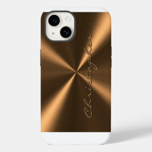 Gepersonaliseerde Bronzen Metalen Radiale Textuur iPhone 14 Hoesje