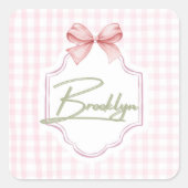 Gepersonaliseerde Brooklyn Baby Girl Nursery BowGi Vierkante Sticker (Voorkant)