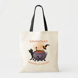 Gepersonaliseerde brouwen Mischief Cat Halloween Tote Bag