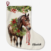 Gepersonaliseerde Brown Bay Christmas Horse Stocki Grote Kerstsok (Voorkant)