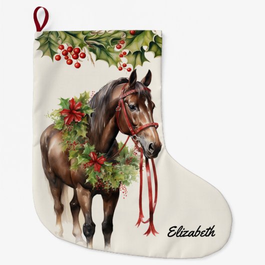 Gepersonaliseerde Brown Bay Christmas Horse Stocki Grote Kerstsok (Voorkant)