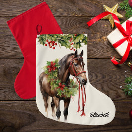 Gepersonaliseerde Brown Bay Christmas Horse Stocki Grote Kerstsok