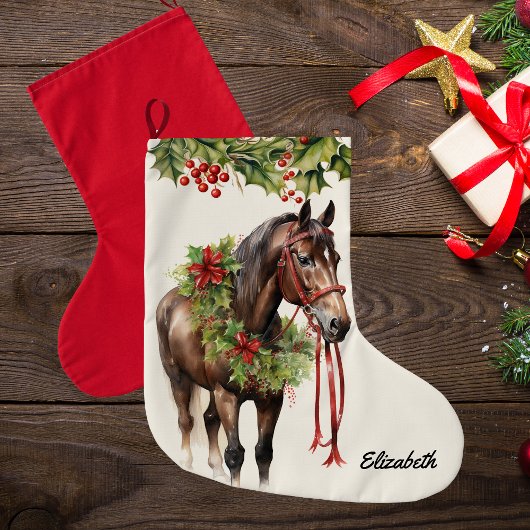Gepersonaliseerde Brown Bay Christmas Horse Stocki Grote Kerstsok