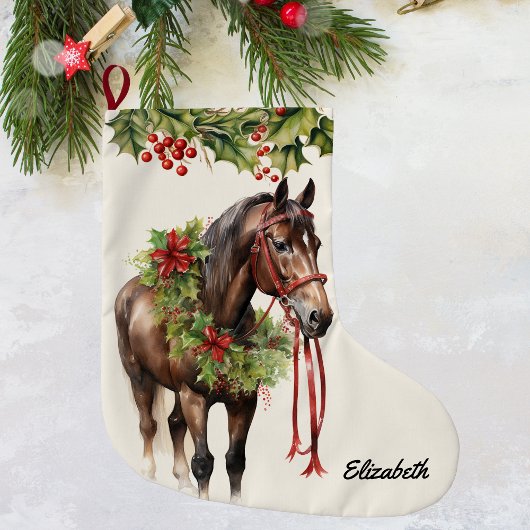 Gepersonaliseerde Brown Bay Christmas Horse Stocki Grote Kerstsok