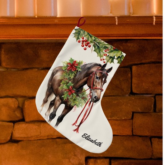 Gepersonaliseerde Brown Bay Christmas Horse Stocki Grote Kerstsok