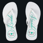 Gepersonaliseerde bruid (aqua) teenslippers<br><div class="desc">Leuke,  aangepaste witte en aqua blauwe bruids bruiloft teenslippers.</div>