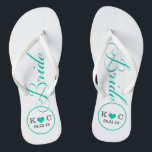 Gepersonaliseerde bruid (aqua) teenslippers<br><div class="desc">Leuke,  aangepaste witte en aqua blauwe bruids bruiloft teenslippers.</div>