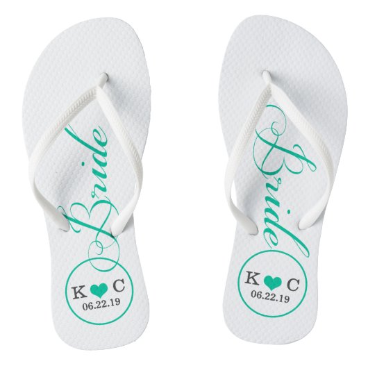 Gepersonaliseerde bruid (aqua) teenslippers (Voetbed)