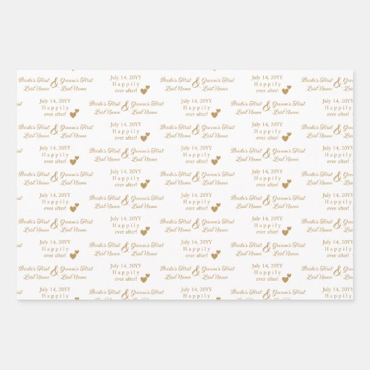 Gepersonaliseerde bruid & bruidegom bruiloft goude inpakpapier vel (Voorkant 2)