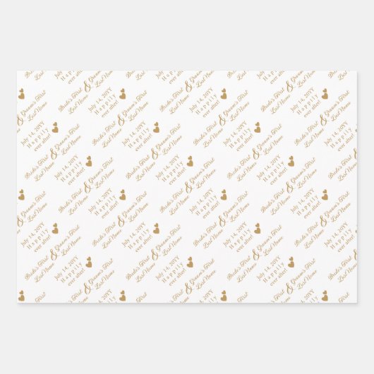 Gepersonaliseerde bruid & bruidegom bruiloft goude inpakpapier vel (Voorkant)