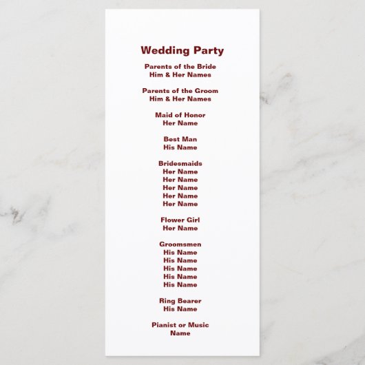 Gepersonaliseerde bruid bruidegom bruiloft program programmakaart (Achterkant)