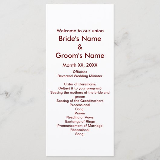Gepersonaliseerde bruid bruidegom bruiloft program programmakaart (Voorkant)