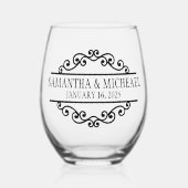 Gepersonaliseerde bruid bruidegom bruiloft wijnglas zonder voet (Voorkant)