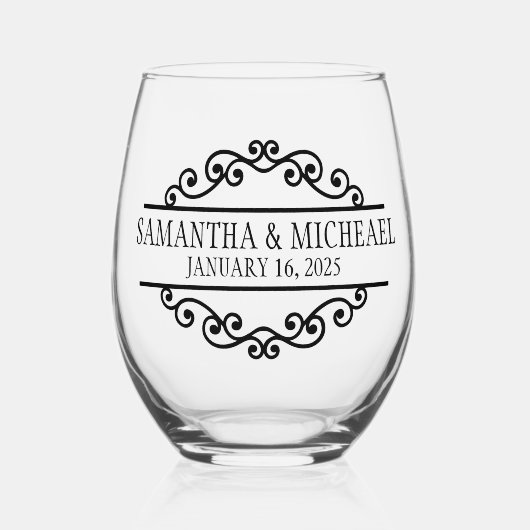 Gepersonaliseerde bruid bruidegom bruiloft wijnglas zonder voet (Voorkant)