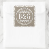 Gepersonaliseerde bruid & bruidegom Burlap & Lace Vierkante Sticker (Tas)