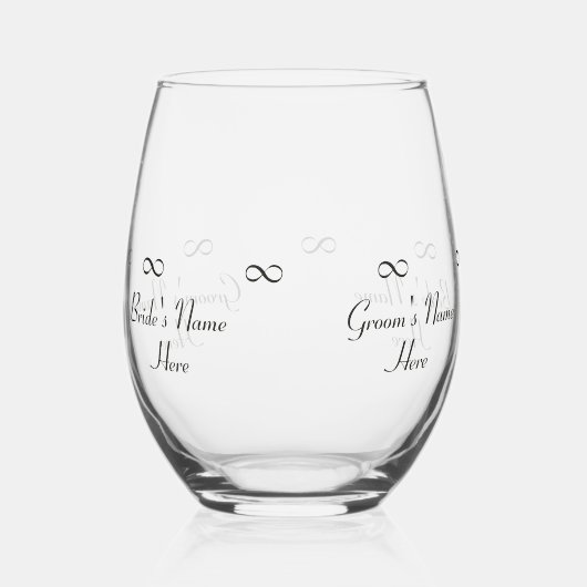 Gepersonaliseerde Bruid & Bruidegom Namen Infinity Wijnglas Zonder Voet (Voorkant)