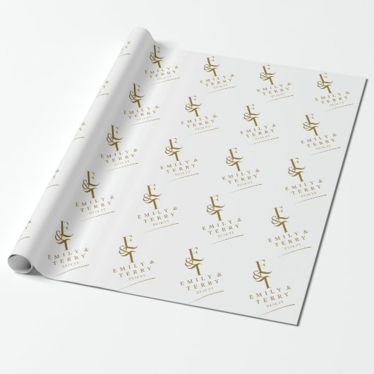 Gepersonaliseerde Bruid Bruidegom Namen & Monogram Cadeaupapier (Uitgerold)