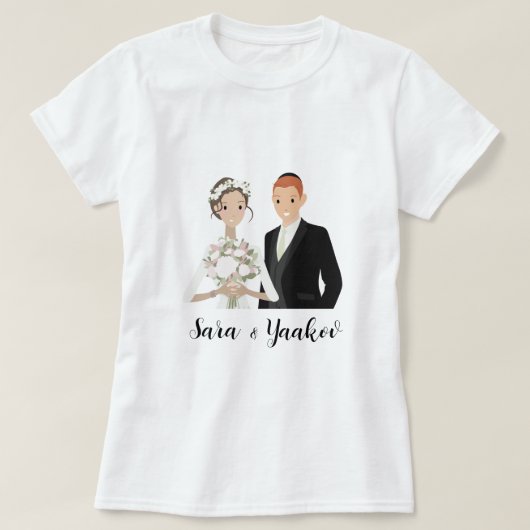 Gepersonaliseerde bruid & bruidegom T-shirt voor h (Design voorkant)