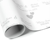 Gepersonaliseerde bruid en bruidegom Silver Hearts Cadeaupapier (Rol Hoek)