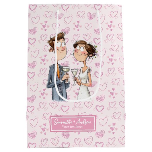 Gepersonaliseerde Bruid Groom Gift Bag Funny Carto Medium Cadeauzakje (Achterkant)