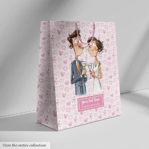 Gepersonaliseerde Bruid Groom Gift Bag Funny Carto Medium Cadeauzakje