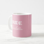 Gepersonaliseerde bruid roze en witte naam koffiemok (Voorkant links)