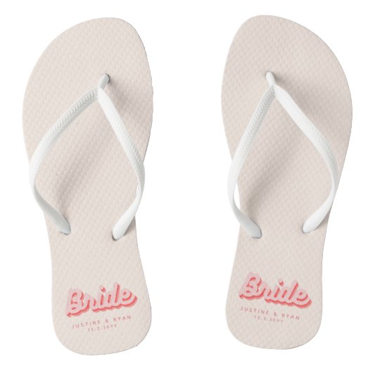 Gepersonaliseerde bruid Roze Retro Beach Teenslippers (Voetbed)