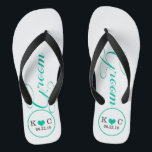 Gepersonaliseerde bruidegom (aqua) teenslippers<br><div class="desc">Fun,  teenslippers voor aangepaste bruiloft</div>