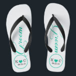 Gepersonaliseerde bruidegom (aqua) teenslippers<br><div class="desc">Fun,  teenslippers voor aangepaste bruiloft</div>