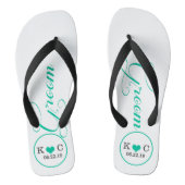 Gepersonaliseerde bruidegom (aqua) teenslippers (Voetbed)