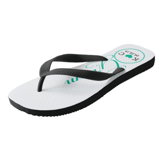 Gepersonaliseerde bruidegom (aqua) teenslippers (Schuin)