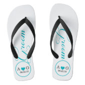 Gepersonaliseerde bruidegom (blauw) teenslippers (Voetbed)